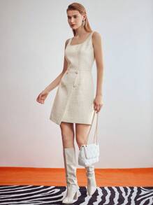 MOTF PREMIUM Vestido tweed bajo asimétrico - Beis - Ver 8