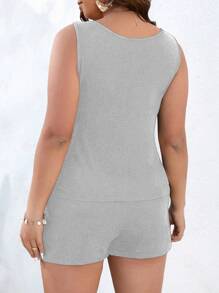 Calvaya Hơn Kính & Đồ họa Chữ cái Áo ba lỗ & Quần short - Xám - Xem 2