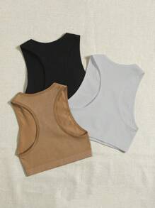 3入組無縫條紋針織運動背心 - 彩色 - 查看 2