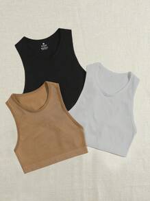 3入組無縫條紋針織運動背心 - 彩色 - 查看 4
