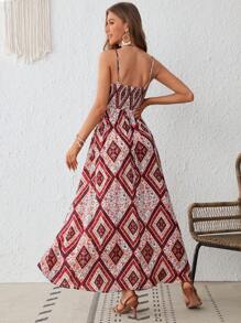 SHEIN VCAY Scarf Print Split Thigh Cami Dress