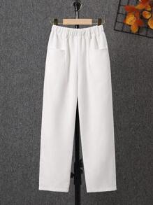 SHEIN Tween Boy Dual Pocket Elastic Waist Pants - White - View 1
