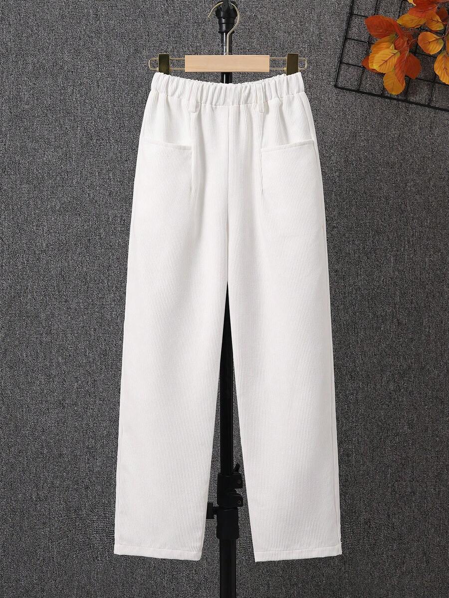 SHEIN Tween Boy Dual Pocket Elastic Waist Pants - White - View 1