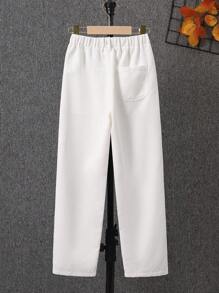 SHEIN Tween Boy Dual Pocket Elastic Waist Pants - White - View 2