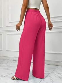 SHEIN Essnce Eo dây rút Quần ống rộng - Màu Hồng Tươi - Xem 2