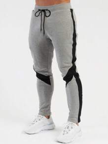 Manfinity Running 男士拼接面腰部抽繩運動褲 - 灰色 - 查看 1