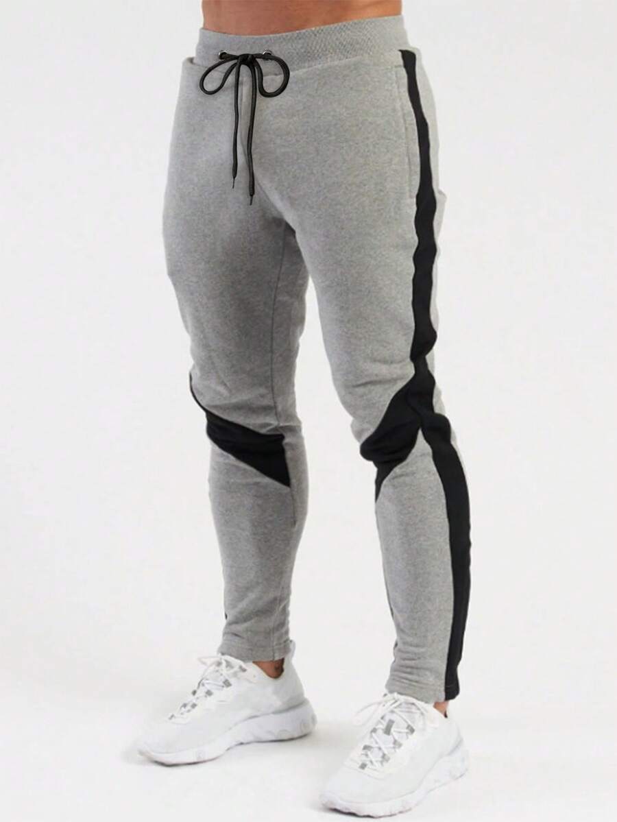 Manfinity Running 男士拼接面腰部抽繩運動褲 - 灰色 - 查看 1