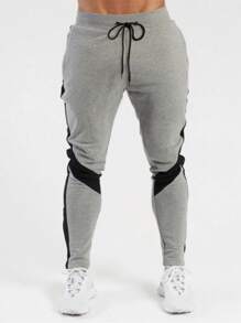 Manfinity Running 男士拼接面腰部抽繩運動褲 - 灰色 - 查看 4