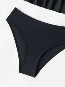 Teen Girl Ruffle Hem Bikini Set Summer Beach - Black - View 5