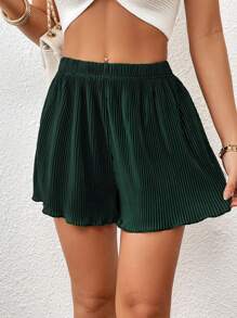SHEIN Essnce 素色木耳邊短褲 - 墨綠色 - 查看 6