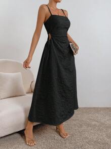 SHEIN Privé Solid Drawstring Side Cut Out Cami Dress - Black - View 1