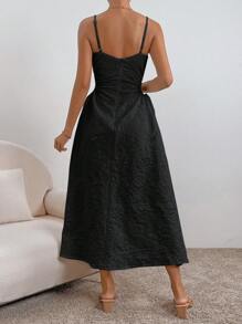 SHEIN Privé Solid Drawstring Side Cut Out Cami Dress - Black - View 2