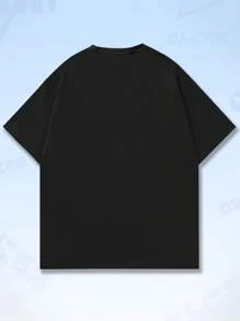 ROMWE MEN Anime Men Figure & Japanese Letter Graphic Tee - Black - View 2