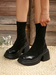 Women's Wedge Heel Sock Booties With Thick Sole To Create A Lean Look - Black - View 4