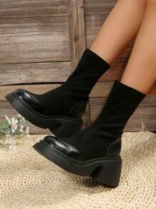 Women's Wedge Heel Sock Booties With Thick Sole To Create A Lean Look - Black - View 5