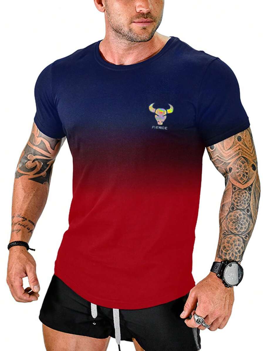 男士字母图案渐变色运动 T 恤 Playera Gym Hombregym T 恤男士衬衫 Masculinagym T 恤健身衬衫男士 - 彩色 - 查看 1