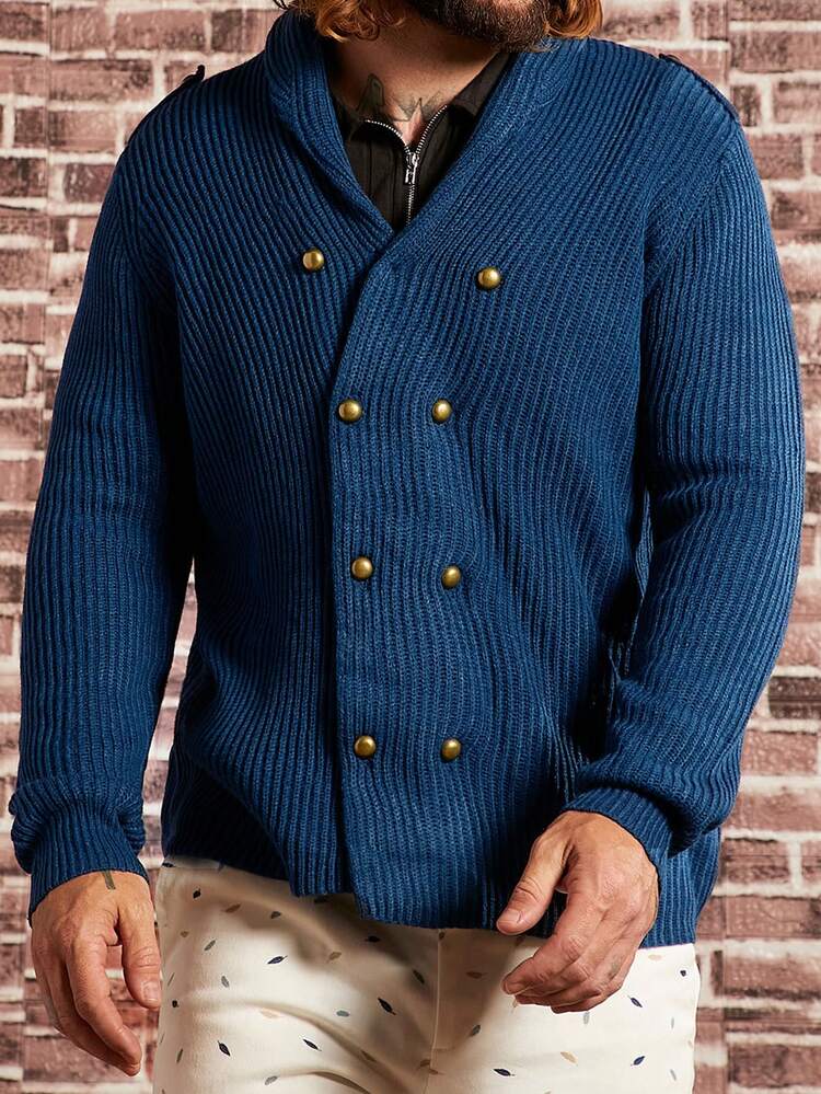Men Double Breasted Solid Cardigan