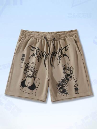 Street Life Guys Figure Graphic Drawstring Waist Shorts