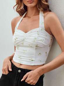 SHEIN VCAY Bloemenprint Buste met ruches Halter top