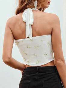 SHEIN VCAY Bloemenprint Buste met ruches Halter top