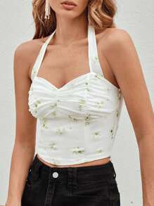 SHEIN VCAY Bloemenprint Buste met ruches Halter top