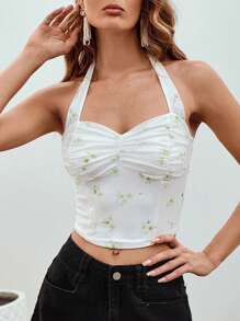 SHEIN VCAY Bloemenprint Buste met ruches Halter top