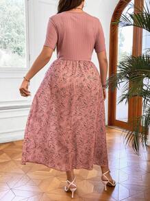 SHEIN Clasi Plus Ditsy Floral Print A-line Dress - Pink - View 2