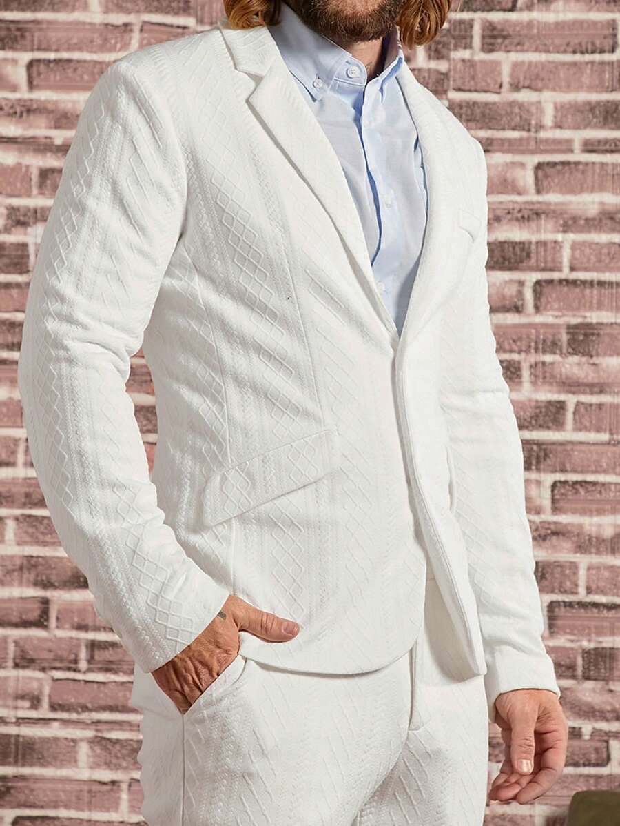 GENTILAND 男士素色單釦西裝外套無襯衫 - 白色 - 查看 1