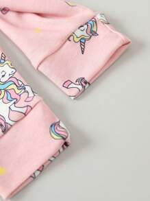 Young Girl Unicorn Print Tee & Pants Snug Fit PJ Set Matching Set - Multicolor - View 5