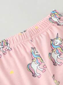 Young Girl Unicorn Print Tee & Pants Snug Fit PJ Set Matching Set - Multicolor - View 6