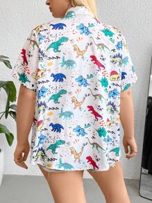 SHEIN EZwear Plus Dinosaur Print Shirt For Summer - Multicolor - View 2