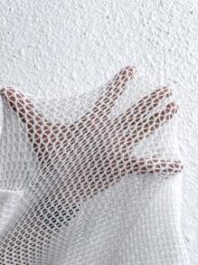 Flirla Plus Drop Shoulder Drawstring Hooded Sweater Without Bra - White - View 9