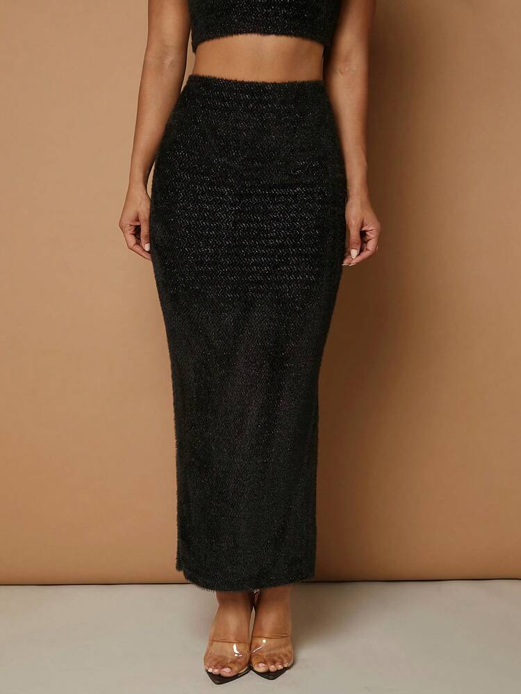 High Waist Glitter Pencil Skirt