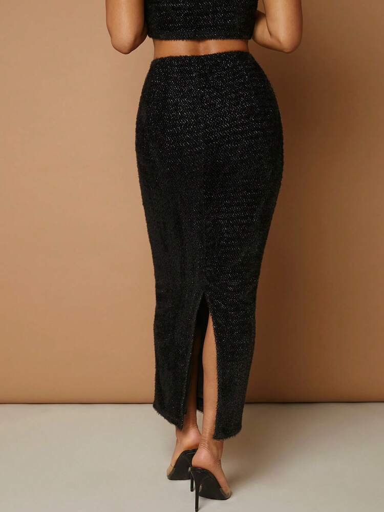 High Waist Glitter Pencil Skirt