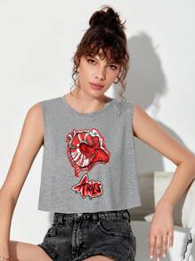Tim Lord Aries Print Crop Tank Top - Light Grey - View 1