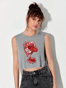 Tim Lord Aries Print Crop Tank Top - Light Grey - View 3