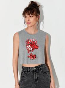 Tim Lord Aries Print Crop Tank Top - Light Grey - View 5