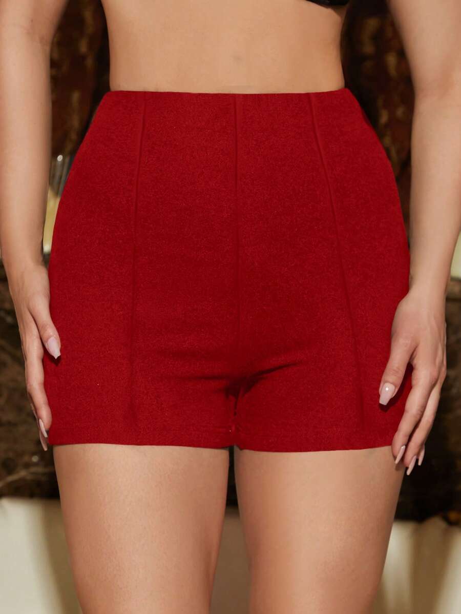 Athîral 素色高腰短褲 - 紅色 - 查看 1
