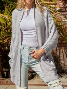 CILKOO 蝙蝠袖口袋貼布開襟開衫 - 卡其色 - 查看 4