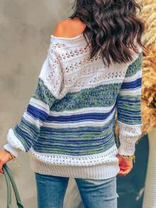 CILKOO Space Dye Hollow-Out Knit Off-Shoulder Sweater - Multicolor - View 2