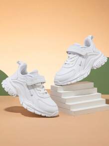 運動老爹鞋適用於男孩字母圖案貼布裝飾前綁帶運動鞋