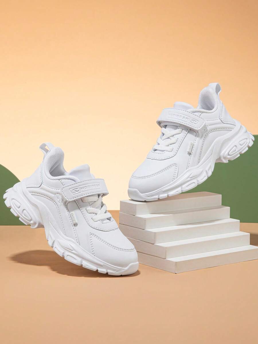 運動老爹鞋適用於男孩字母圖案貼布裝飾前綁帶運動鞋