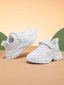 運動老爹鞋適用於男孩字母圖案貼布裝飾前綁帶運動鞋