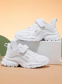 運動老爹鞋適用於男孩字母圖案貼布裝飾前綁帶運動鞋