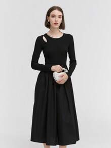 鏤空A字連衣裙 - 黑色 - 查看 2