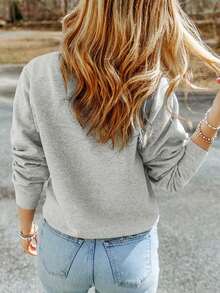 CILKOO Letter Graphic Drop Shoulder Sweatshirt - Grey - View 2