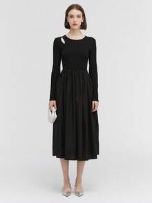 鏤空A字連衣裙 - 黑色 - 查看 4