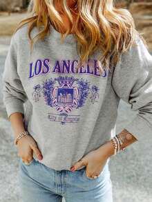 CILKOO Letter Graphic Drop Shoulder Sweatshirt - Grey - View 4