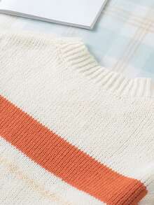 CILKOO Damen Kontrast-Farbige Loose Fit Crew Neck Pullover mit Dropped Shoulder und Langarm - Orange - Übersicht 7