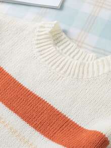 CILKOO Damen Kontrast-Farbige Loose Fit Crew Neck Pullover mit Dropped Shoulder und Langarm - Orange - Übersicht 8